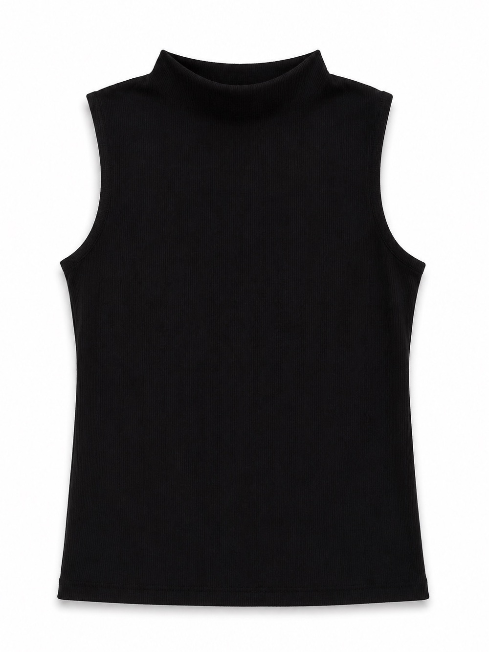 Tahari Black Ribbed Mock Neck Sleeveless Top Stretch Knit Medium Classic - Picture 2 of 4